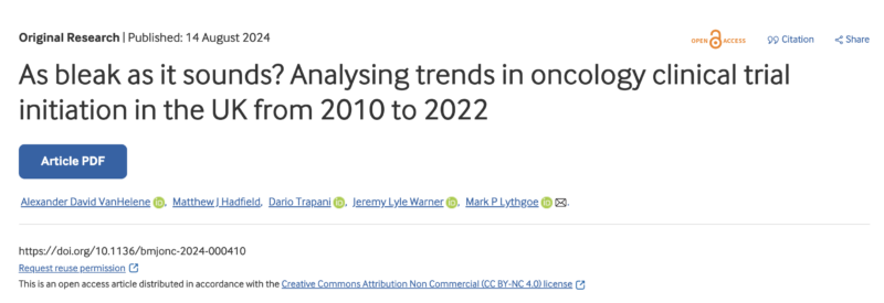 Analysing trends in oncology clinical trial initiation in the UK from 2010 to 2022 - BMJ Oncology